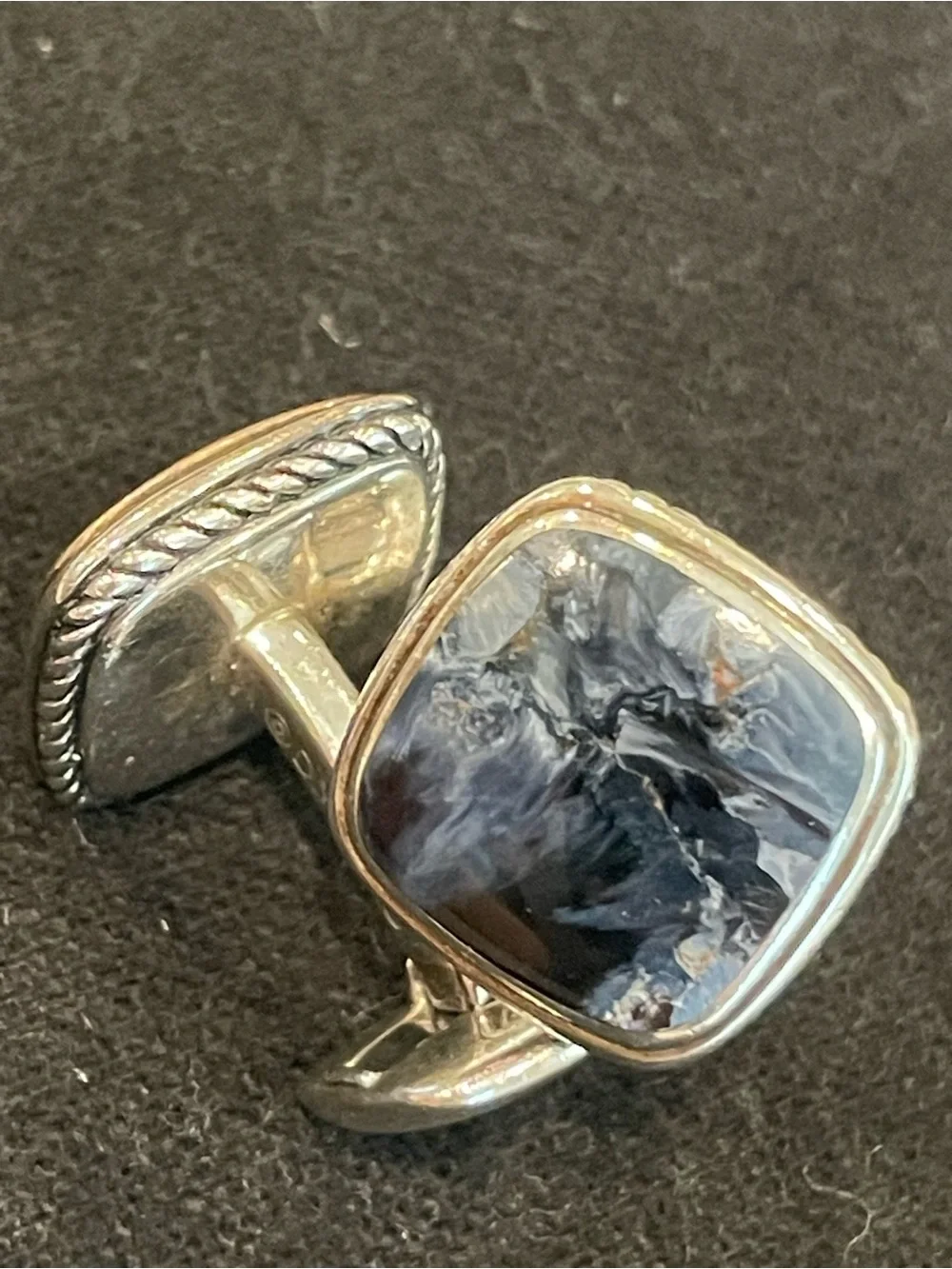 David Yurman Sterling Silver Pietersite Exotic Stone Cufflinks 18mm